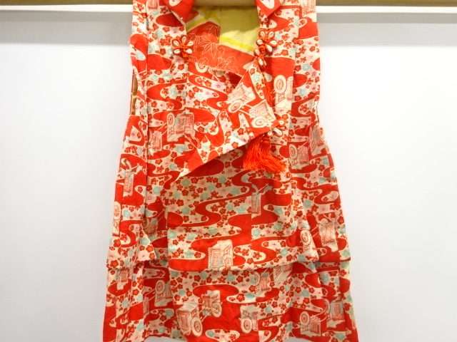JAPANESE KIMONO / ANTIQUE HIFU (VEST) / SILK / MON KINSHA / CARRIAGE
